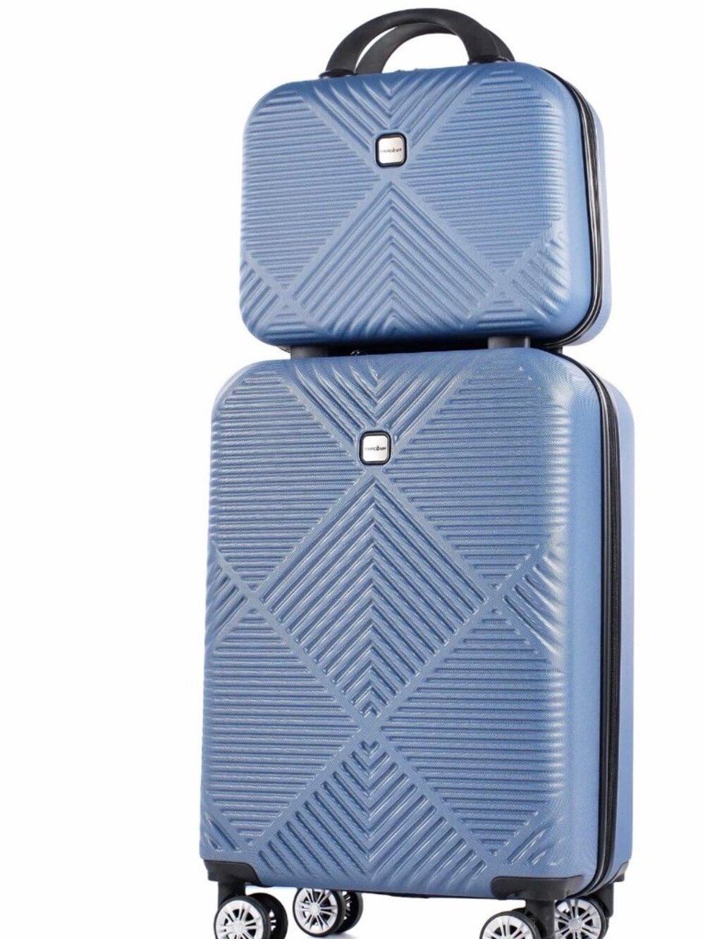 2-Piece Hardside Carry-On Luggage Set w/ Cosmetic Case Blue Spinner Suitcase